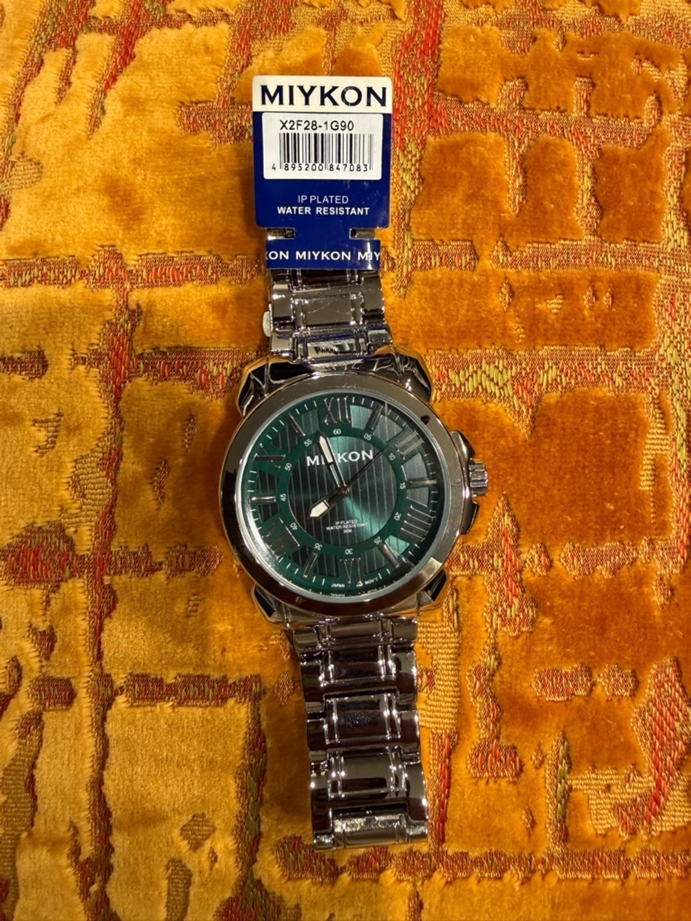 Miykon Men's Silver Stainless Steel Quartz Watch - Water-Resistant, Green Dial